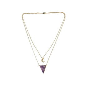 Collier Améthyste Triangle et Lune Chaîne dorée