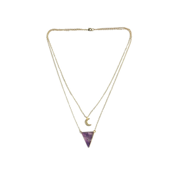 Collier Améthyste Triangle et Lune Chaîne dorée