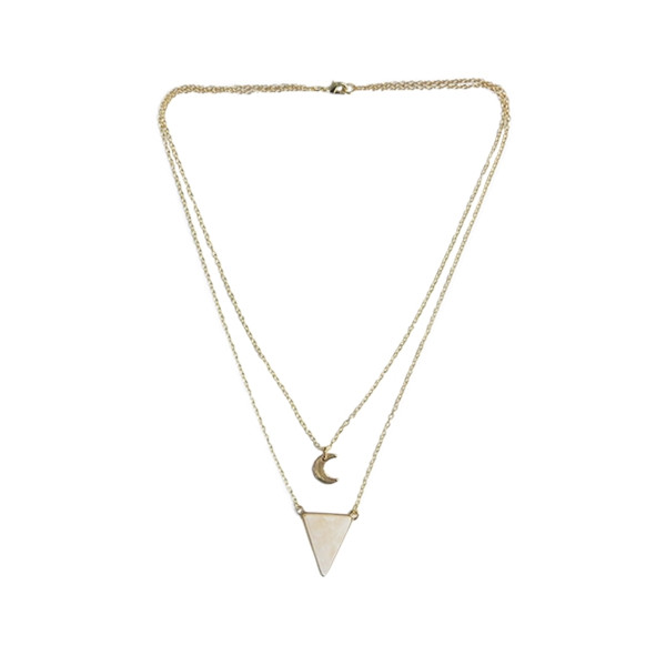 Collier Quartz Rose Triangle et Lune Chaîne dorée
