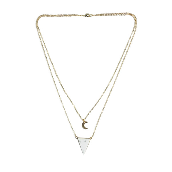 Collier Howlite Blanche Triangle et Lune Chaîne dorée