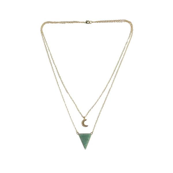 Collier Aventurine Verte Triangle et Lune Chaîne dorée