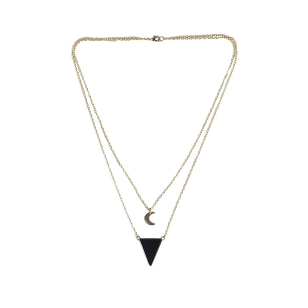Collier Onyx Noir Triangle et Lune Chaîne dorée