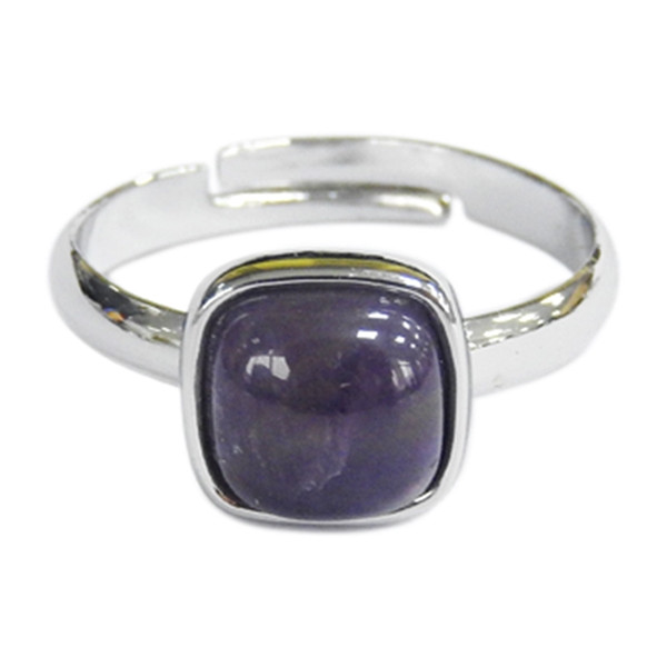 Bague Améthyste Carrée Bombée Métal argenté Ajustable