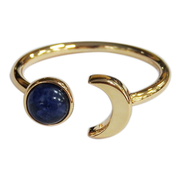 Bague Sodalite Perle 6 mm et Lune Métal doré Ajustable