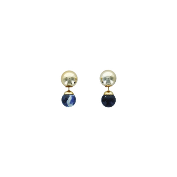 Boucles d'oreilles Sodalite Boules Réversibles Métal Doré