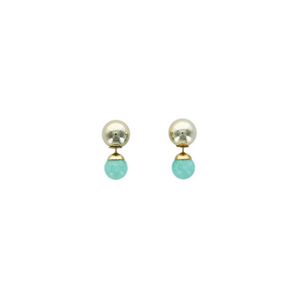 Boucles d'oreilles Amazonite Boules Réversibles Métal Doré