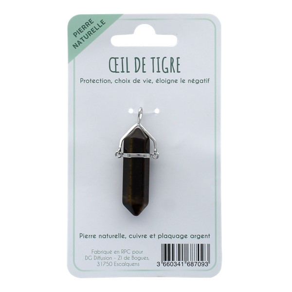 Pendentif en Oeil de Tigre Pointe Biterminée