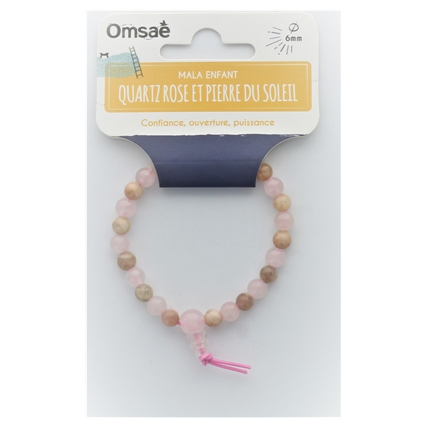 Bracelet Mala Enfant - Quartz rose et Pierre du soleil