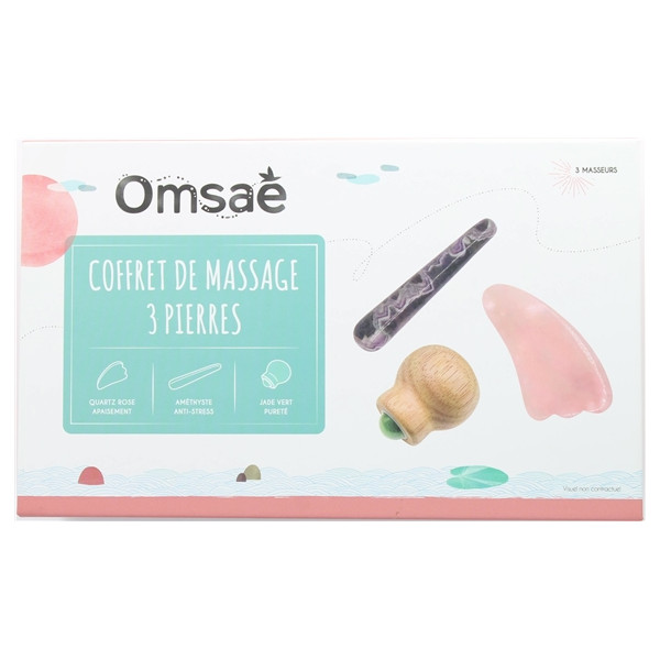 Coffret massage corps en Quartz rose, Améthyste et Jade vert