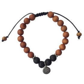 Bracelet Pierre de Lave Bois de Santal Perles rondes 8 mm Fleur de vie