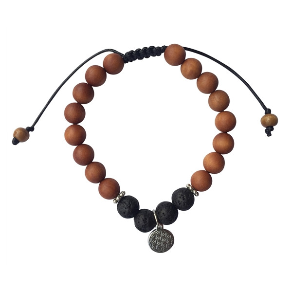 Bracelet Pierre de Lave Bois de Santal Perles rondes 8 mm Fleur de vie