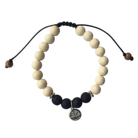 Bracelet Pierre de Lave Bois de Tulsi Perles rondes 8 mm Arbre de vie