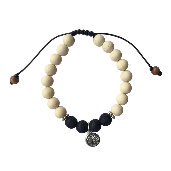 Bracelet Pierre de Lave Bois de Tulsi Perles rondes 8 mm Arbre de vie