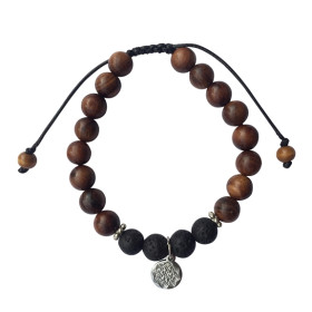Bracelet Pierre de Lave Bois de Rose Perles rondes 8 mm Mandala