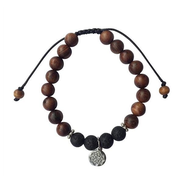 Bracelet Pierre de Lave Bois de Rose Perles rondes 8 mm Mandala