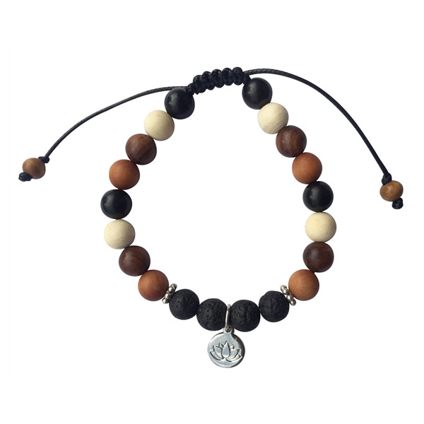 Bracelet Pierre de Lave Mix Bois Perles Rondes 8 mm Lotus