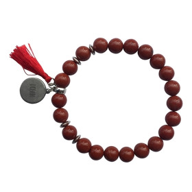 Bracelet Jaspe rouge Perles rondes 8 mm Pompon Breloque Dream