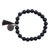Bracelet Obsidienne Noire Perles rondes 8 mm Pompon Breloque Peace