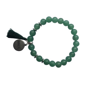 Bracelet Aventurine Verte Perles rondes 8 mm Pompon Breloque Namaste