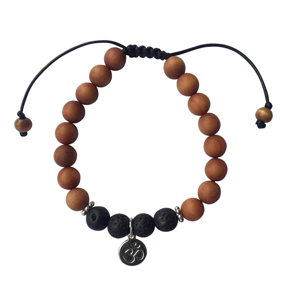 Bracelet Pierre de Lave Bois de Santal Perles rondes 8 mm Om