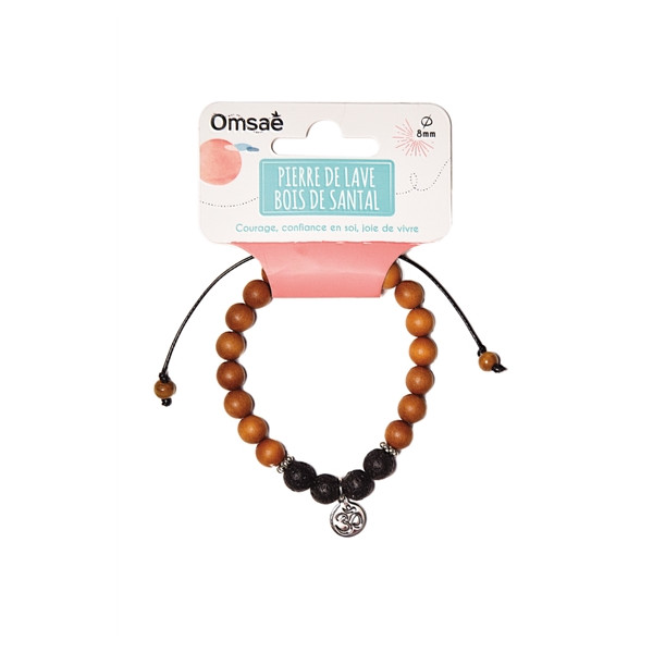 Bracelet Pierre de Lave Bois de Santal Perles rondes 8 mm Om