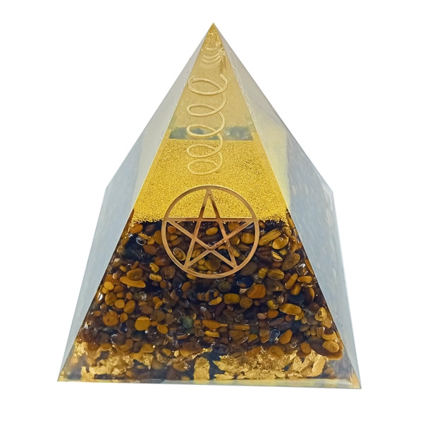 Pyramide Orgonite Oeil de Tigre Pentacle