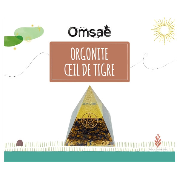 Pyramide Orgonite Oeil de Tigre Pentacle
