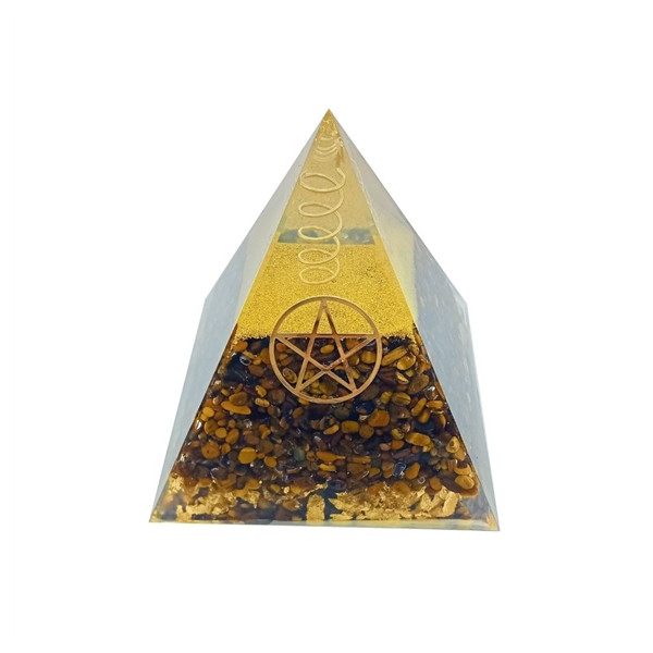 Pyramide Orgonite Oeil de Tigre Pentacle