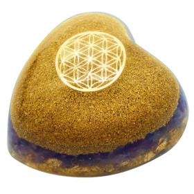 Coeur Orgonite Améthyste Fleur de vie