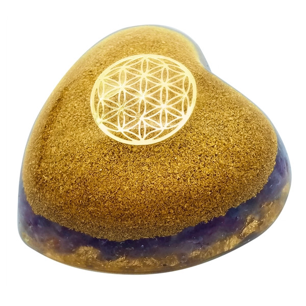Coeur Orgonite Améthyste Fleur de vie