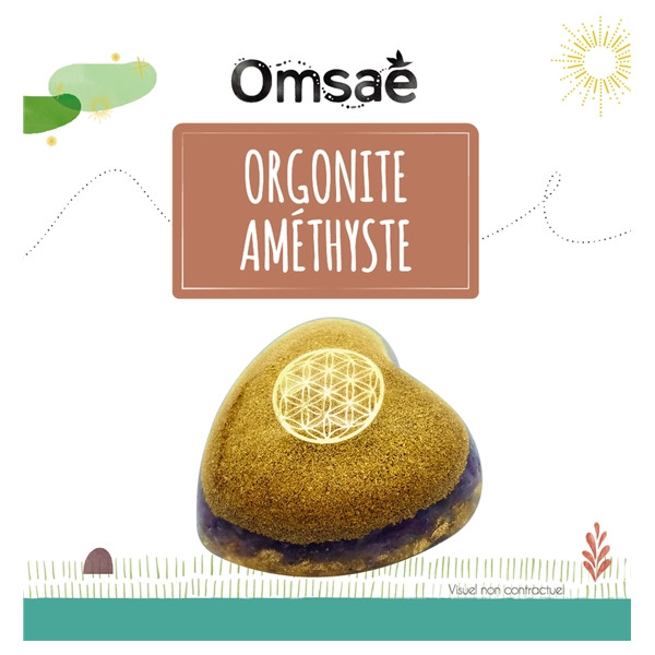 Coeur Orgonite Améthyste Fleur de vie