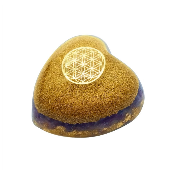 Coeur Orgonite Améthyste Fleur de vie