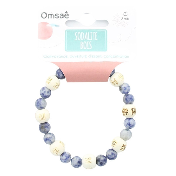 Bracelet Sodalite Perles rondes 8 mm et Perles bois 1 cm