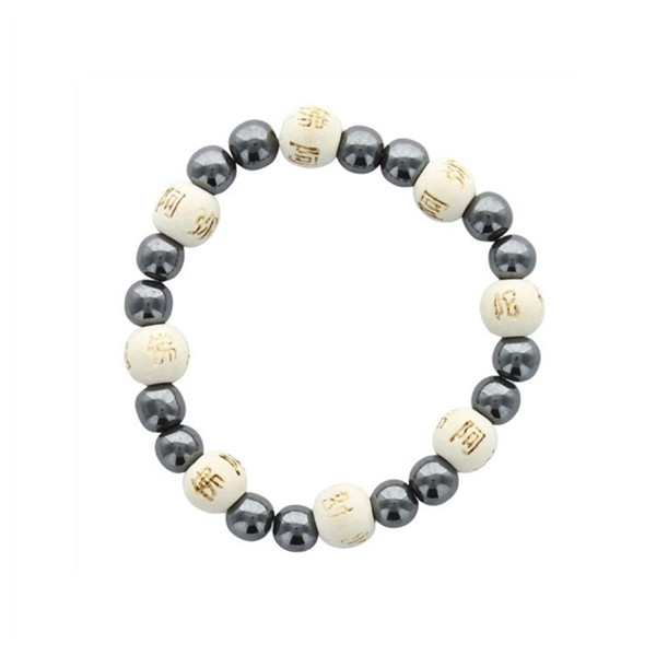 Bracelet Hématite Perles rondes 8 mm et Perles bois 1 cm