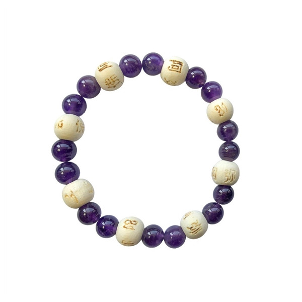 Bracelet Améthyste Perles rondes 8 mm et Perles bois 1 cm