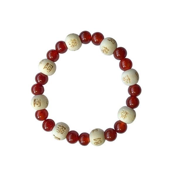 Bracelet Cornaline Perles rondes 8 mm et Perles bois 1 cm