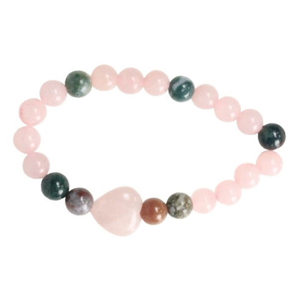 Bracelet Quartz Rose Agate Perles rondes 8 mm Perle coeur 15 mm