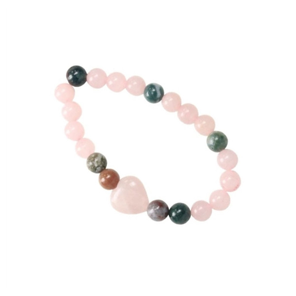 Bracelet Quartz Rose Agate Perles rondes 8 mm Perle coeur 15 mm