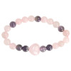 Bracelet Quartz Rose Améthyste Perles rondes 8 mm Perle coeur 15 mm