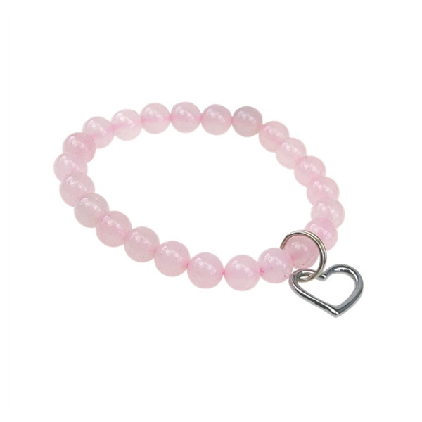 Bracelet Quartz Rose Perles rondes 8 mm et Breloque Coeur