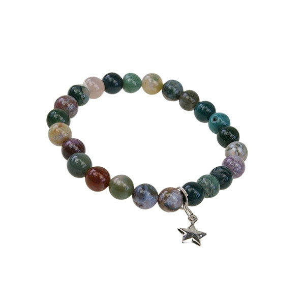 Bracelet Agate Multicolore Perles rondes 8 mm et Breloque Étoile