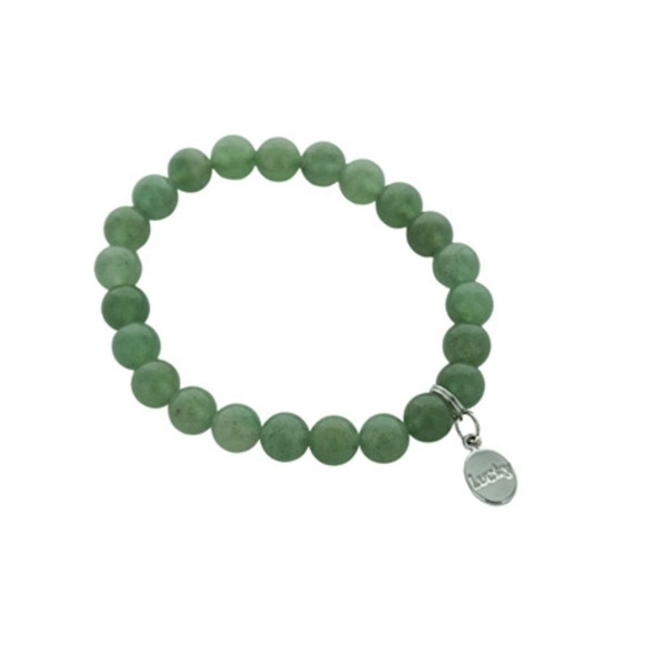 Bracelet Aventurine Verte Perles rondes 8 mm et Breloque Chance