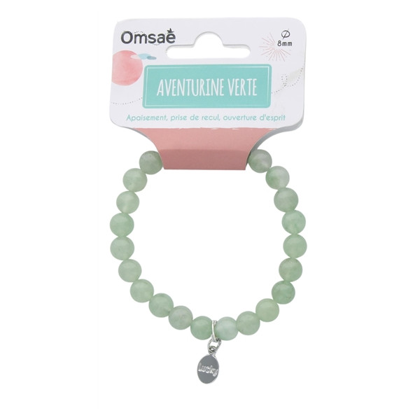 Bracelet Aventurine Verte Perles rondes 8 mm et Breloque Chance