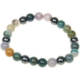 Bracelet Agate Multicolore et Hématite Perles rondes 8 mm