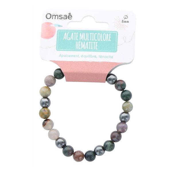 Bracelet Agate Multicolore et Hématite Perles rondes 8 mm