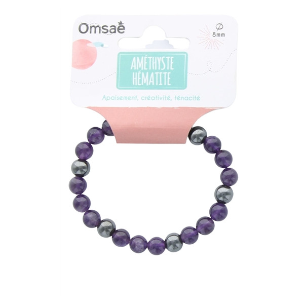 Bracelet Améthyste et Hématite Perles rondes 8 mm