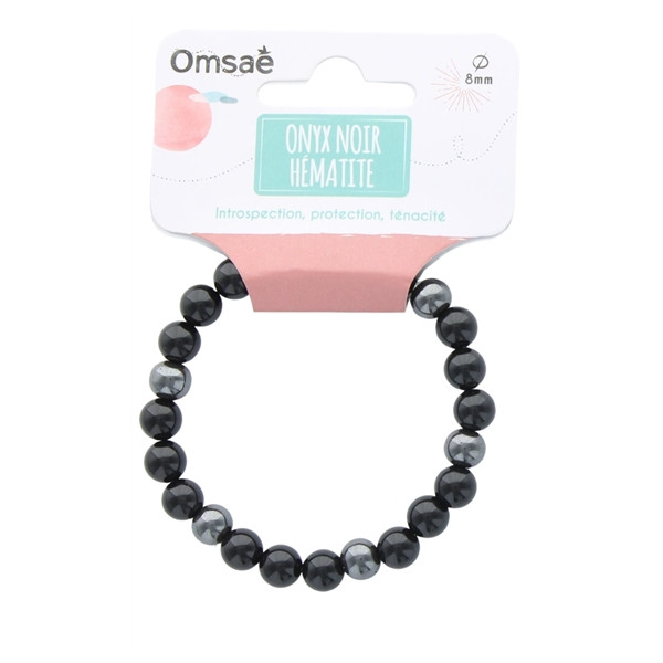 Bracelet Onyx et Hématite Perles rondes 8 mm