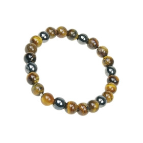 Bracelet Oeil de Tigre et Hématite Perles rondes 8 mm