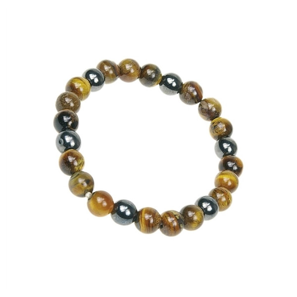 Bracelet Oeil de Tigre et Hématite Perles rondes 8 mm