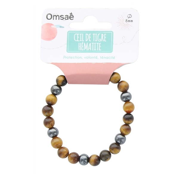Bracelet Oeil de Tigre et Hématite Perles rondes 8 mm